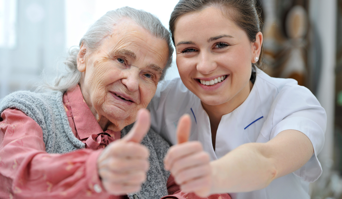 Nursing home elder with nurse