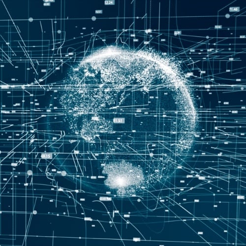 globe with data points and numbers