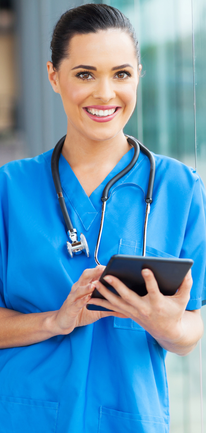 Nurse with computer tablet